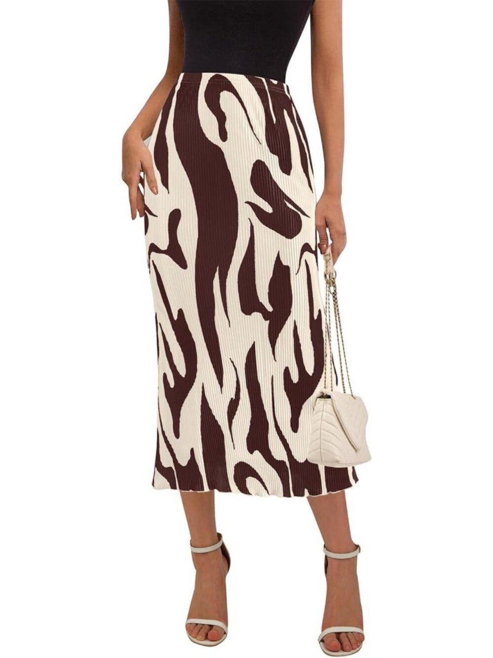 Trendy Summer High Waist Graphic Print Pleated Midi Skirt for Women - A-Line